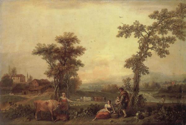 Francesco Zuccarelli Landscape with a Woman Leading a Cow oil painting image